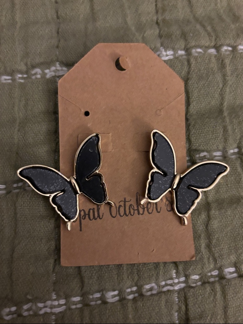 Butterfly Stud Earrings - Black and Gold Women's Jewelry